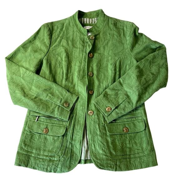 Coldwater Creek Green Brocade Striped Lining Y2K jacket size 8 EUC - Picture 1 of 5